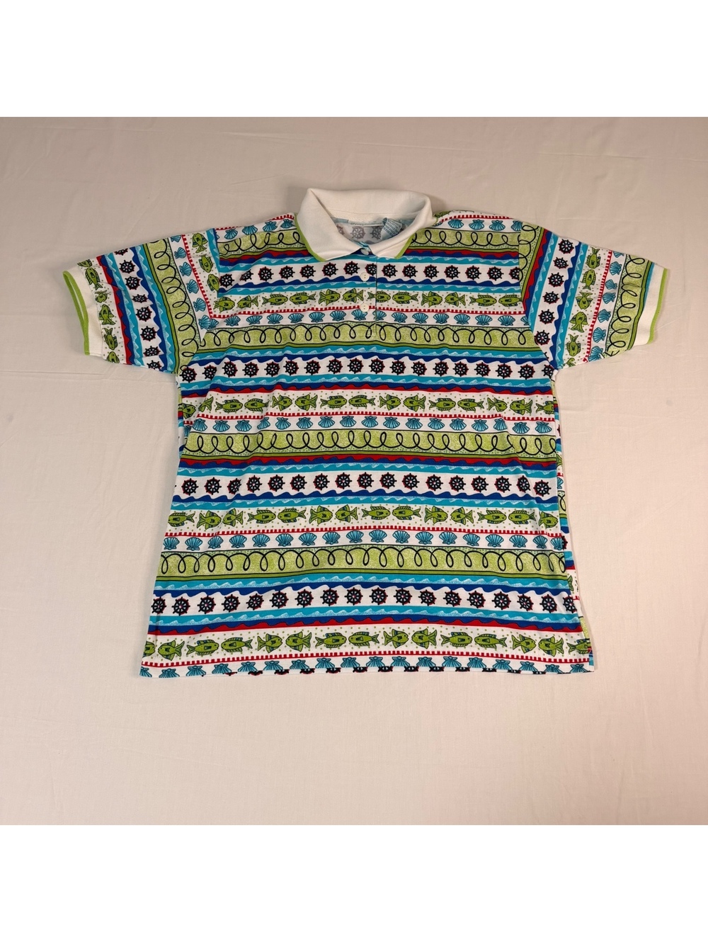 Sweetbriar Vintage Men's Polo Shirt Size L Multicolor Nautical Pattern